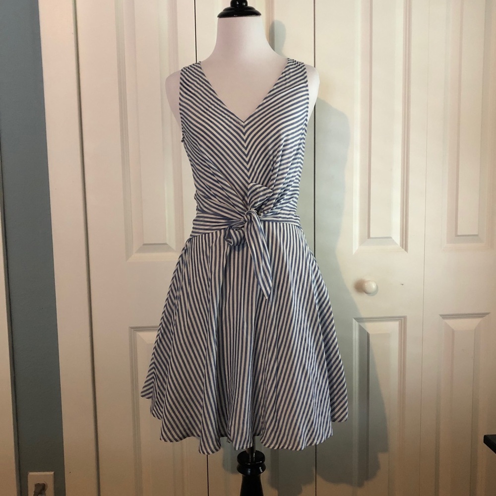 Lulu’s Blue and White Striped Fit & Flare Dress